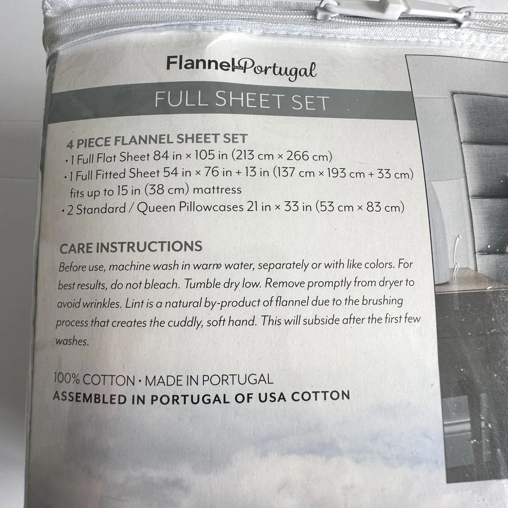 Flannel from Portugal FULL Sheet Set 4 Piece 100% USA Cotton Neutral Silver Gray